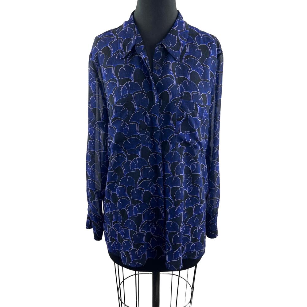 Mint Velvet Blue Button-Down Shirt Long Sleeves Collared Pockets Size US 12